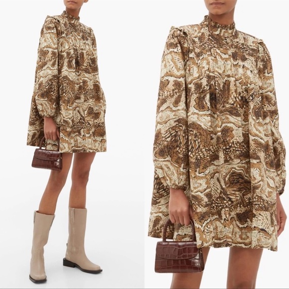 Ganni Tiger’s Eye Poplin Mini Dress Brown Tan Size 40 US 8 - Picture 10 of 12